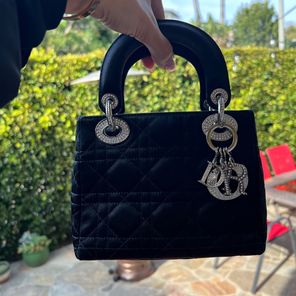 Christian Dior Satin Swarovski Crystal Cannage Mini Lady Dior